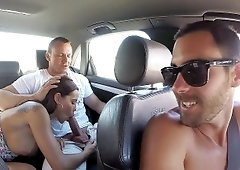 Satin Bloom guzzles hard cock with perfection on the backseat