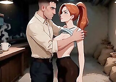 AI-generated toon. A redhead barista is having sex with a customer in the coffee shop's back room.