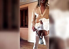 Sissy Traceytv satin petticoat caged plugged two