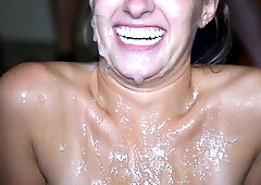 Natalie Rae gets her face painted with cum