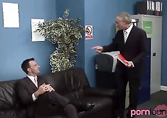 Busty beauties in office fourway with old guy