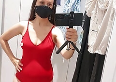 Sexy Latin MILF with biggest tits undresses in her apartment