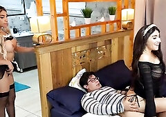 Fortunate cheater! This guy drilled his girlfriend and his maid in the same room! THE ONE AND THE OTHER CREAMPIED!