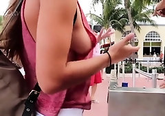 Provoking amateur teen flashing her lovely boobs in public