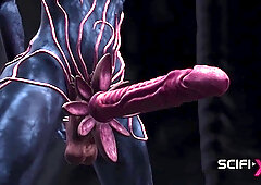 Hot alien sex in a dark cave with a horny young blonde