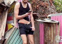 Two massive dicks ravage a young ass in the great outdoors