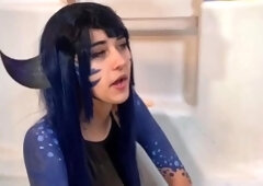 Cosplay teen vixen flaunting her sexy body in the bathtub