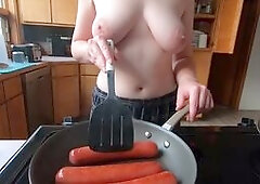 Big-Titted Housekeeper Handles 3 Sausages in BDSM Parody Video