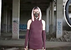 Slim Pink Sissy in Stilettos Taken Against Darksome Tunnel Wall [AI teaser]