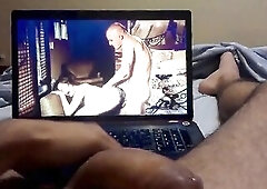 Watching porn ended with a cum fountain
