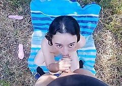 Escaping the crowded beach, a camper set up deep in the forest. Applying sunscreen alone, she spotted a hiker and asked for help. He agreed, rubbing h