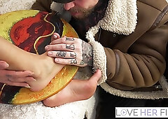 Sexy tattooed brunette MILF gets fucked after some footjob