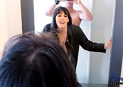 Busty she-male Lextasy Rose gets fucked bareback in behind the scenes POV