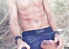 Touching my large weenie walking in a public hiking Trail near beach - Risky