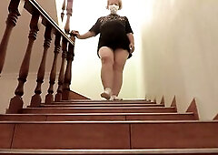 A mother i'd like to fuck with bulky legs in white socks walks up and down the stairs. Amateur foot fetish.