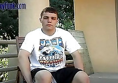 Horny twink enjoys solo masturbation near the pool