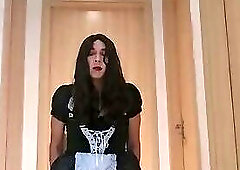 Sissy maid rides dildo while wanking