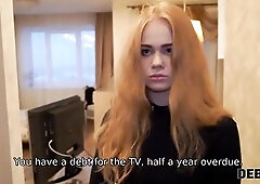 DEBT4k. Perfectly looking ginger gets rid of debts after sexy sex