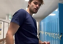 Risky jerk off in a public locker room