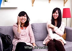 Subtitled CFNM Japanese friend watches surprise blowjob