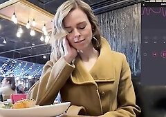 Public pleasure in changing room and restaurant with Lush remote controlled sex toy