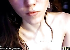 Cute little titty tranny masturbating in live