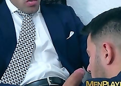 Office coworkers Ricky Blue and Robbie Rojo anal fuck rough