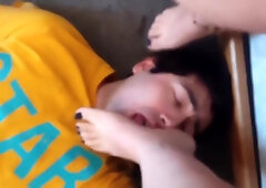 Fat Dude Strokes His Tiny Dick While Eating My Feet In Pov