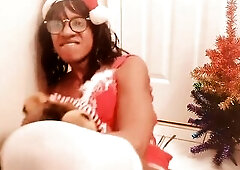 Hawt tranny shemale and a Teddy Bear for Christmas Cosplay
