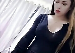 Asian ladyboy cums on guy's small cock and makes it cum