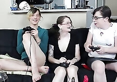 2 lusty sheladys Team Up On large Titty MILF After that babe Loses A video Game bet