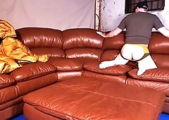 Hot action on a leather bed with camera angle one