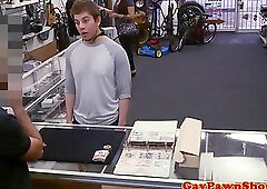 Straight jock facialized at pawnshop for cash