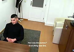 Tattooed twink fucked in the ass on the desk