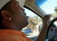 White chick blows short black guy