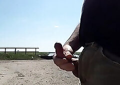 Jerking off at public boat ramp---Cum Shot