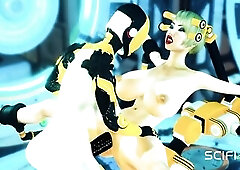 Sci-fi S&M cuffed and screwed. A hawt youthful chick and tranny android in the lab