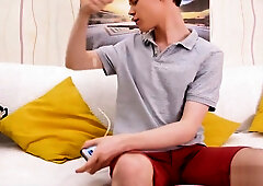 Hung twink Kristian showers himself with cum