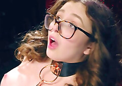 Cute brunette wears a necklace and glasses for this one