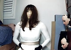 Manga Angel Happi Pt three! Female mask Happi angel unmasks from her doll mask Jill and plays with herself