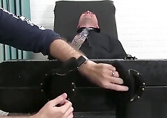 Bald hunk enjoys is feet and body tickling by an older dude