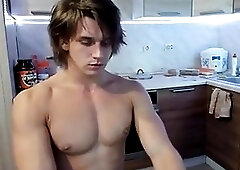 Fit whore does a show from his kitchen