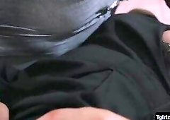 Dirty blonde shemale Kayleigh Coxx gets interracial from behind