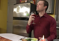 Blonde pegging and fisting tattooed man