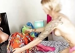 Tempting blonde shemale lets her friend drill her butt hard