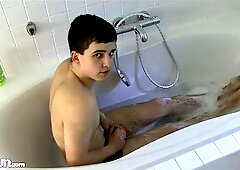 Adam Buble' shows hairy ass, toes, and cums