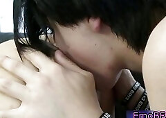 Pierced homo emo teen getting sucked