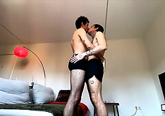 Harry_Jen - Giant manhood slurped and romped a narrow fuck hole in mesh stocking