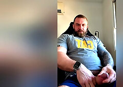 Built Aussie Bloke Edges In Office Chair & Explodes Pov All Over Your Face
