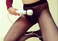 Trans Sissy Marie cumshot in seamless pantyhose